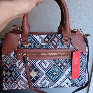 Rosetti Brown Geometric Woven Satchel